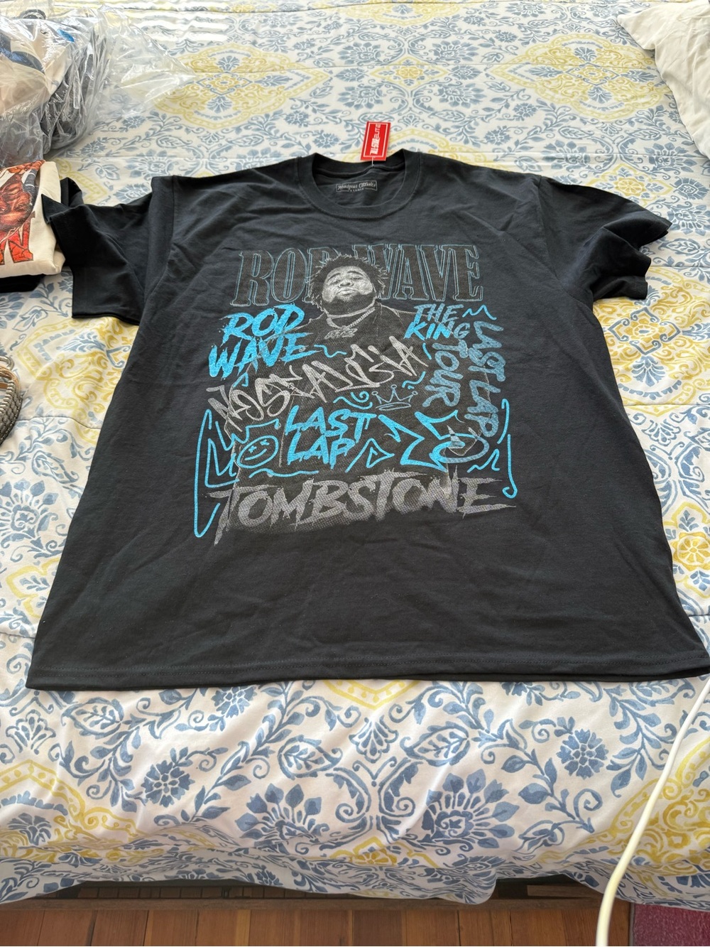 Graphic Short Sleeve Tee in Black with Blue Accents
